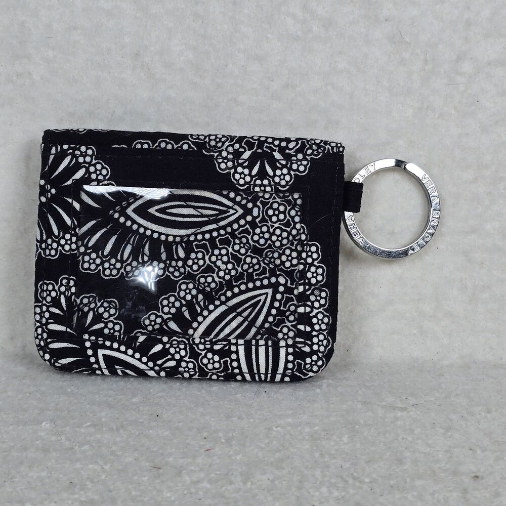 Vera Bradley Blanco Bouquet Black White Small Snap Close ID Card Wallet Keyring